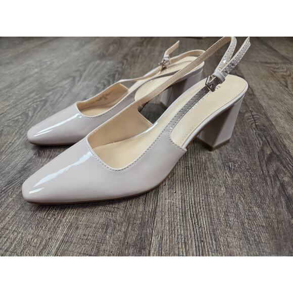 Marc Fisher Lethe Slingback Heels Shoes 7M Bone Ivory Cream Patent Faux Leather - Picture 1 of 9